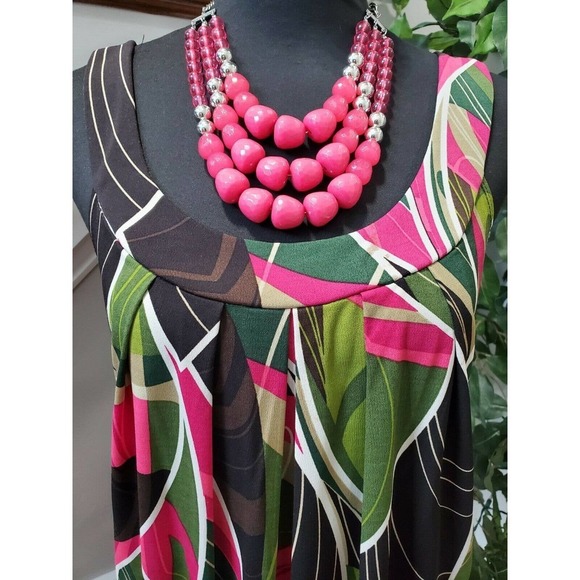 BCX Women's Multicolor Polyester Scoop Neck Sleeveless Knee Length Dress Size L - Picture 2 of 11